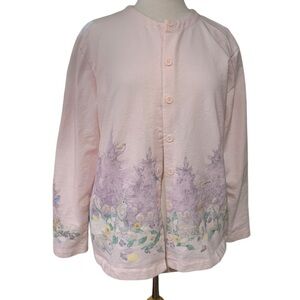 Vintage Y2K light pink Easter/spring bunny button up lightweight shirt size L